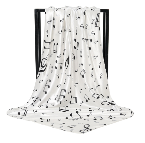 New Arrival women 90x90cm music note satin scarf women Music Printed scarves shawl