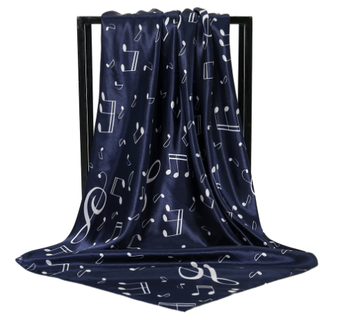 New Arrival women 90x90cm music note satin scarf women Music Printed scarves shawl