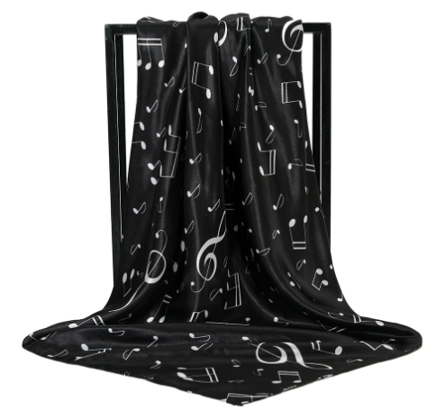 New Arrival women 90x90cm music note satin scarf women Music Printed scarves shawl
