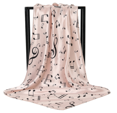 New Arrival women 90x90cm music note satin scarf women Music Printed scarves shawl