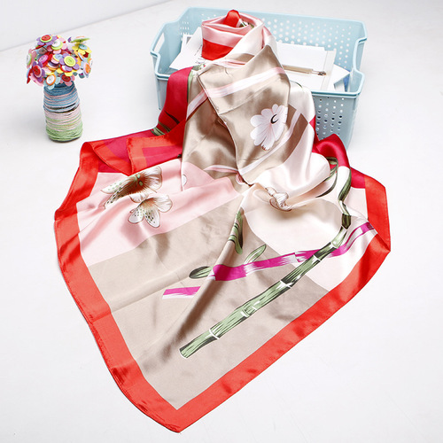 2020 90X90 Square Green Scarves Hijab Printed Islamic Women Malaysia Satin Silk Scarf