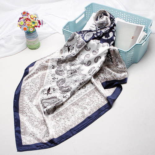 2020 90X90 Square Green Scarves Hijab Printed Islamic Women Malaysia Satin Silk Scarf