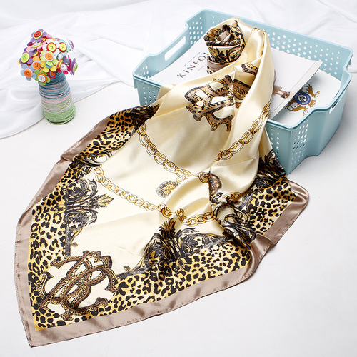 2020 90X90 Square Green Scarves Hijab Printed Islamic Women Malaysia Satin Silk Scarf