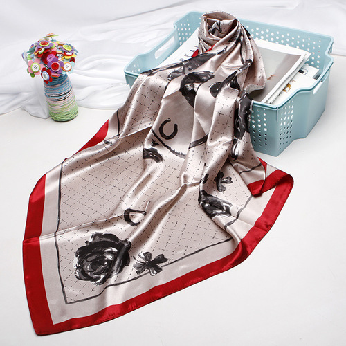 2020 90X90 Square Green Scarves Hijab Printed Islamic Women Malaysia Satin Silk Scarf