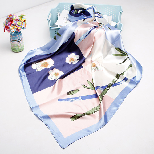 2020 90X90 Square Green Scarves Hijab Printed Islamic Women Malaysia Satin Silk Scarf