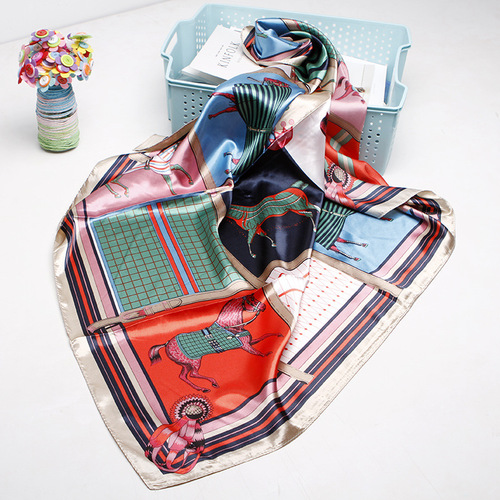 2020 90X90 Square Green Scarves Hijab Printed Islamic Women Malaysia Satin Silk Scarf