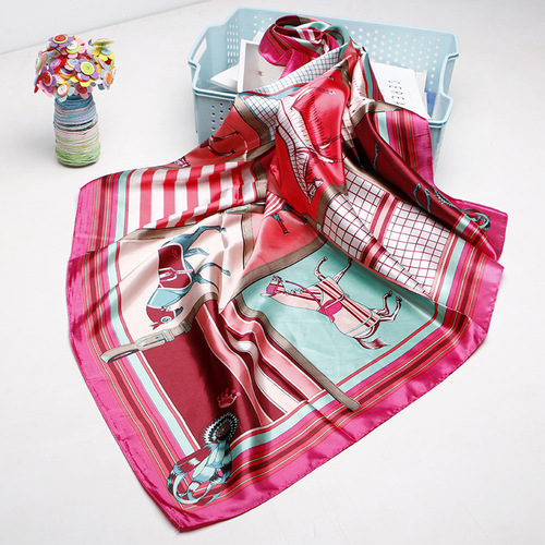 2020 90X90 Square Green Scarves Hijab Printed Islamic Women Malaysia Satin Silk Scarf