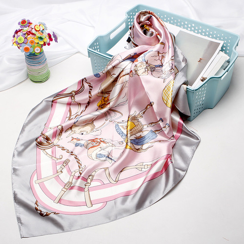 2020 90X90 Square Green Scarves Hijab Printed Islamic Women Malaysia Satin Silk Scarf