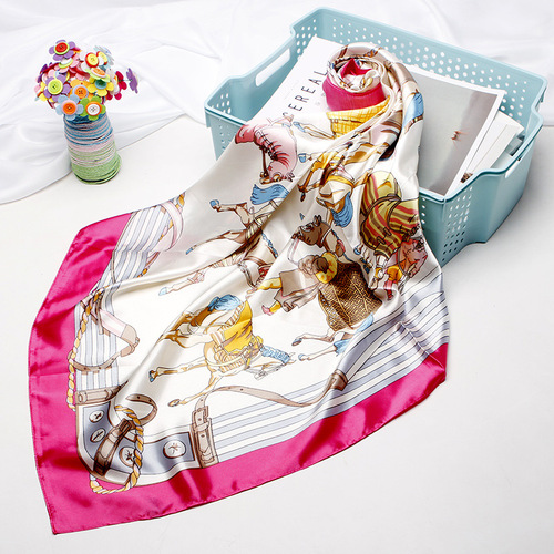 2020 90X90 Square Green Scarves Hijab Printed Islamic Women Malaysia Satin Silk Scarf