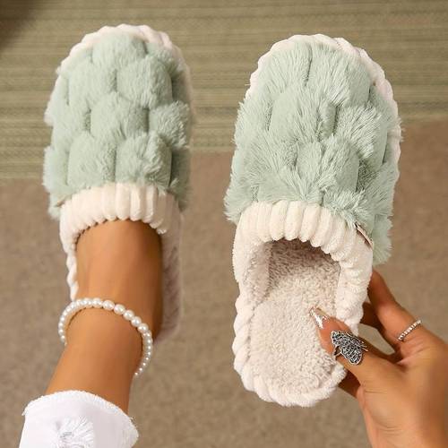 Colored artificial fur cotton slippers, casual set fur women's slippers, comfortable women's indoor home slippers