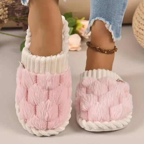 Colored artificial fur cotton slippers, casual set fur women's slippers, comfortable women's indoor home slippers