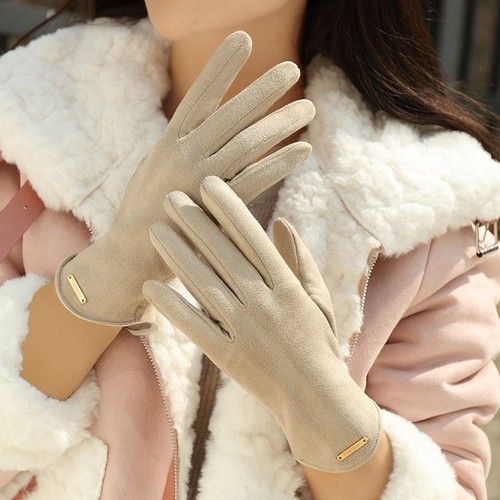 New Style Women's Winter Plush Warm Cute Suede Touch Screen Riding Driving Gloves