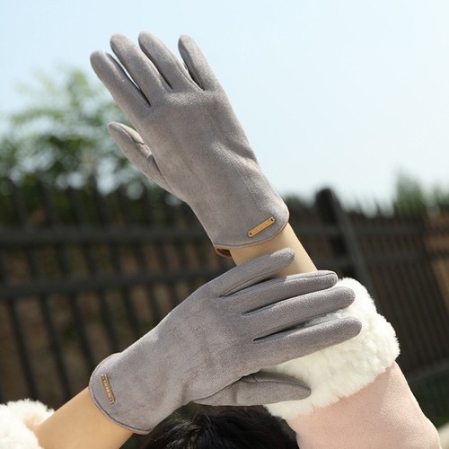 New Style Women's Winter Plush Warm Cute Suede Touch Screen Riding Driving Gloves