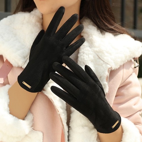 New Style Women's Winter Plush Warm Cute Suede Touch Screen Riding Driving Gloves