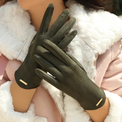 New Style Women's Winter Plush Warm Cute Suede Touch Screen Riding Driving Gloves