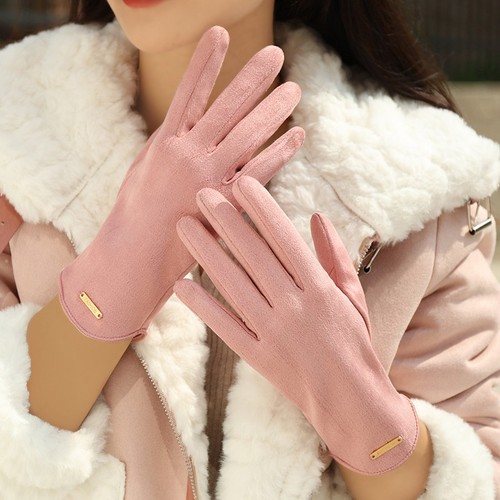 New Style Women's Winter Plush Warm Cute Suede Touch Screen Riding Driving Gloves