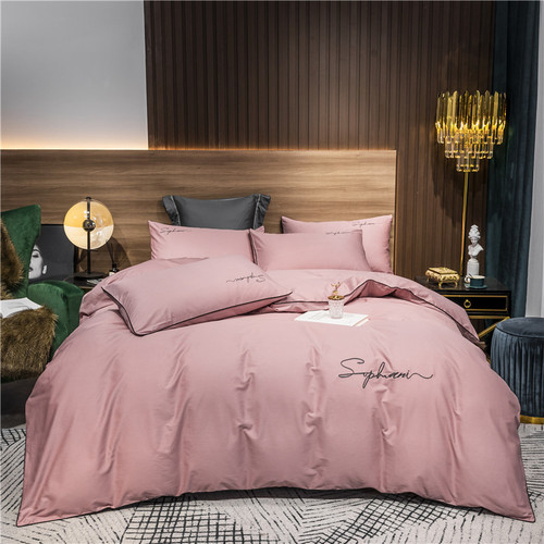 Premium Cotton Embroidered Duvet Cover Set - Solid Color, 4-piece set