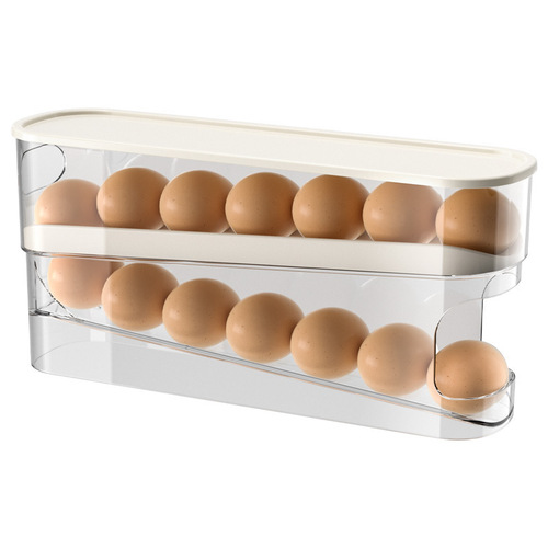 2 Tier Refrigerator Egg Tray Rolling Storage Organizer Container - Auto Roller Egg Holder