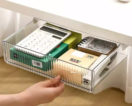 Self-Adhesive Under Table Drawer Organizer Tray - Hidden Storage Box for Pens, Pencils, and Sundries
