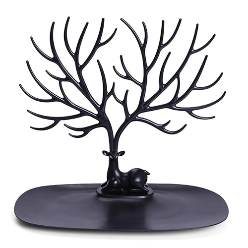 Plastic Deer Jewelry Stand Tree with Tray - Necklace Bracelet Earrings Organizer Holder Display Rack