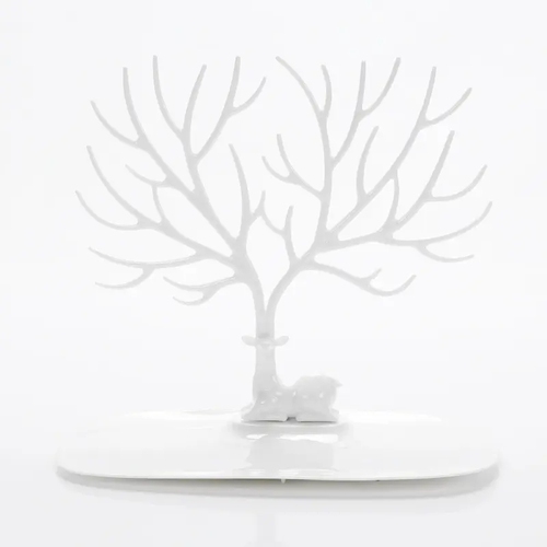 Plastic Deer Jewelry Stand Tree with Tray - Necklace Bracelet Earrings Organizer Holder Display Rack