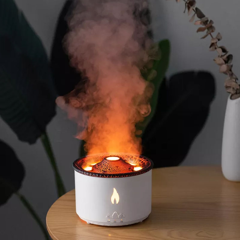 CE ROHS desktop electric ultrasonic aromatherapy essential oil air humidifier 360ml two mode flame diffuser volcano