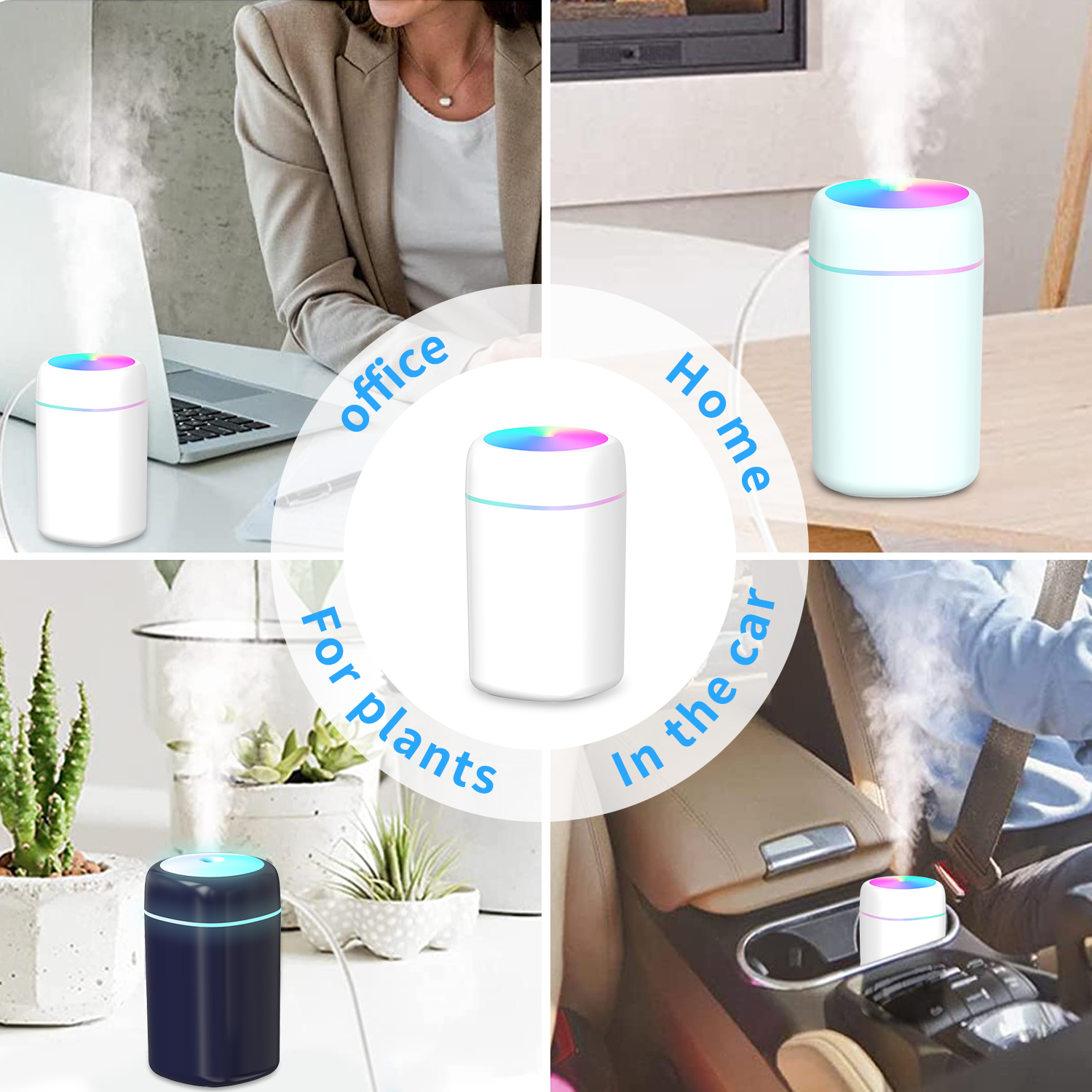 Mini Smart USB LED Humidifier Portable Car Air Purifier & Cool Mist Diffuser for Rooms
