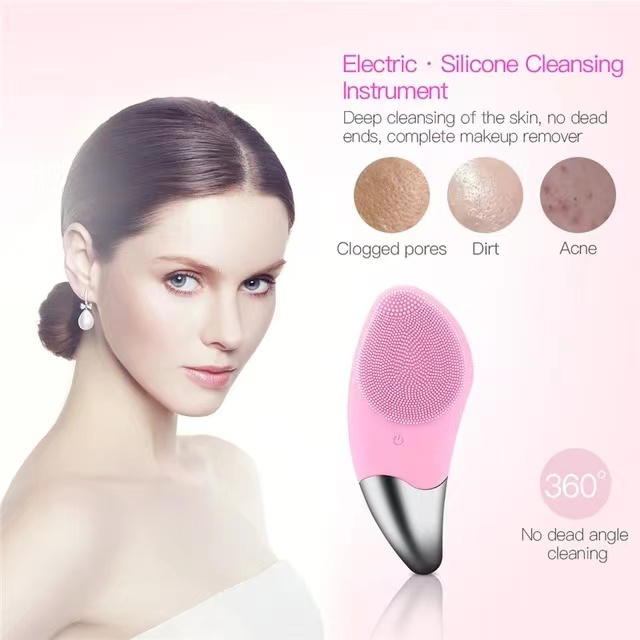 Portable Silicone Sonic Facial Cleansing Brush, No Dead Zones, Mini Electric Face Cleaner for All Skin Types