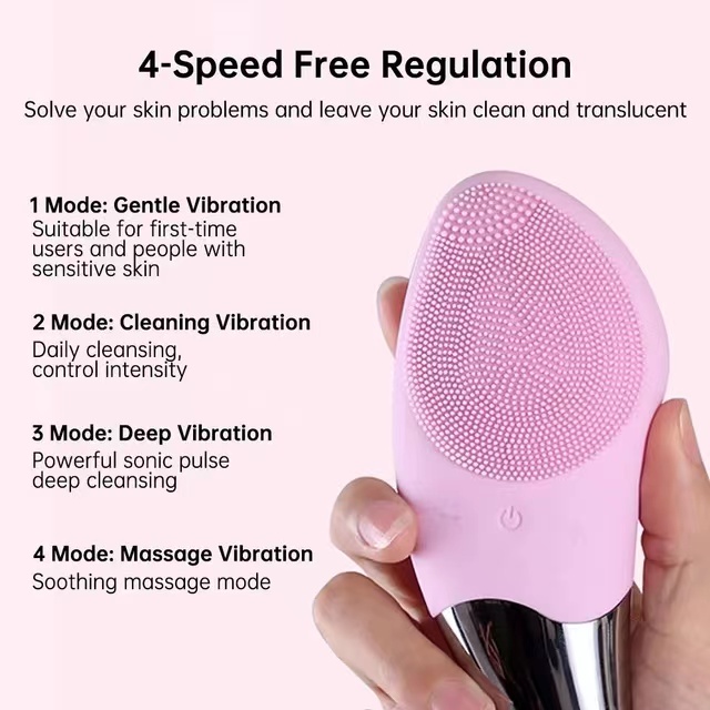Portable Silicone Sonic Facial Cleansing Brush, No Dead Zones, Mini Electric Face Cleaner for All Skin Types