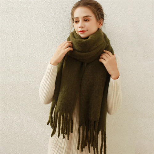 Fashion Winter Solid Color Women's Scarf Pashmina Bulk Scarves Soft Warm Thickened Scarves With Tassel