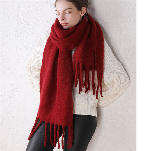 Fashion Winter Solid Color Women's Scarf Pashmina Bulk Scarves Soft Warm Thickened Scarves With Tassel