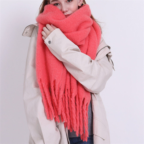 Fashion Winter Solid Color Women's Scarf Pashmina Bulk Scarves Soft Warm Thickened Scarves With Tassel
