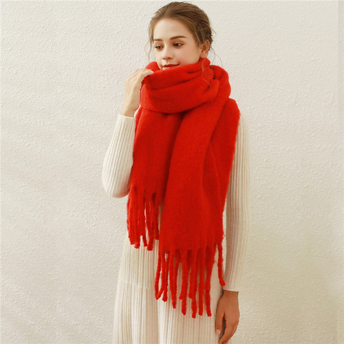 Fashion Winter Solid Color Women's Scarf Pashmina Bulk Scarves Soft Warm Thickened Scarves With Tassel