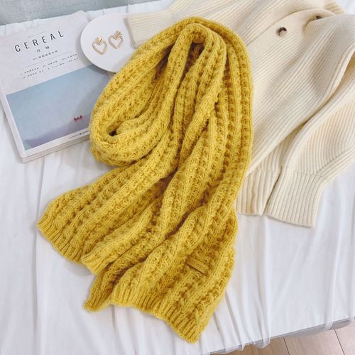 Winter Solid Color Handmade Warm Soft Chunky Shawl Warm Knit Cotton Women's Scarf