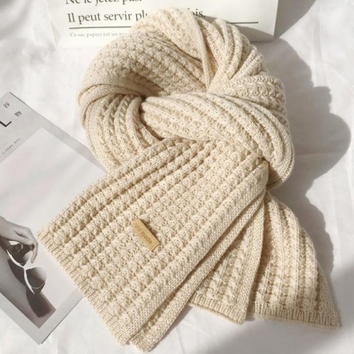 Winter Solid Color Handmade Warm Soft Chunky Shawl Warm Knit Cotton Women's Scarf