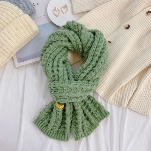 Winter Solid Color Handmade Warm Soft Chunky Shawl Warm Knit Cotton Women's Scarf