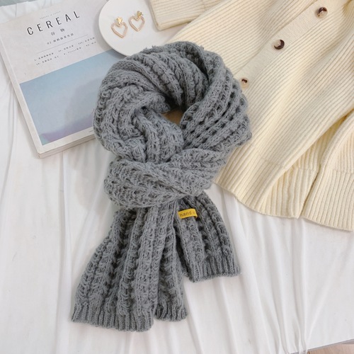 Winter Solid Color Handmade Warm Soft Chunky Shawl Warm Knit Cotton Women's Scarf