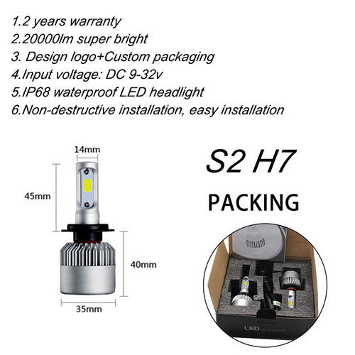 s2 led headlight automotive car bulb h7 led car light