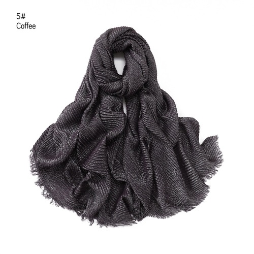 Pure Color Crimped Polyester Scarf for Women's Monochrome Two-End Short Beard Scarf Shawl