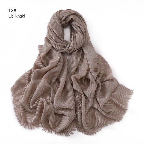 Pure Color Crimped Polyester Scarf for Women's Monochrome Two-End Short Beard Scarf Shawl