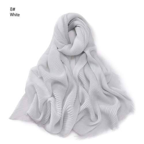Pure Color Crimped Polyester Scarf for Women's Monochrome Two-End Short Beard Scarf Shawl