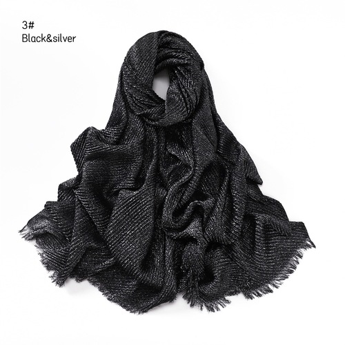 Pure Color Crimped Polyester Scarf for Women's Monochrome Two-End Short Beard Scarf Shawl
