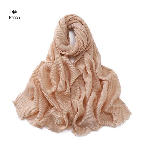 Pure Color Crimped Polyester Scarf for Women's Monochrome Two-End Short Beard Scarf Shawl