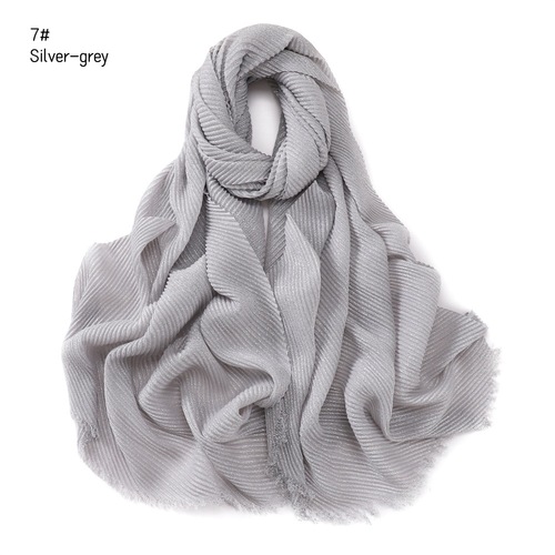 Pure Color Crimped Polyester Scarf for Women's Monochrome Two-End Short Beard Scarf Shawl