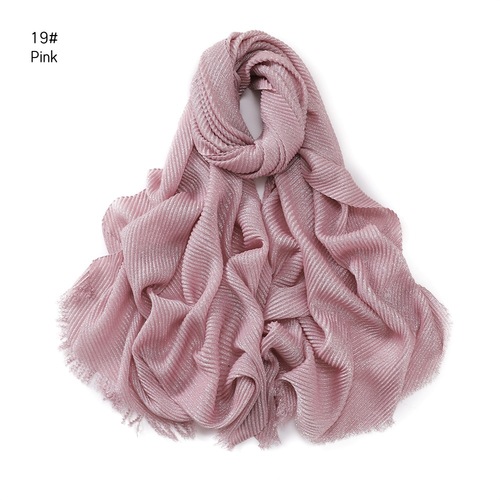 Pure Color Crimped Polyester Scarf for Women's Monochrome Two-End Short Beard Scarf Shawl