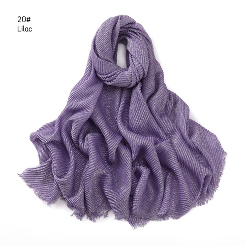 Pure Color Crimped Polyester Scarf for Women's Monochrome Two-End Short Beard Scarf Shawl
