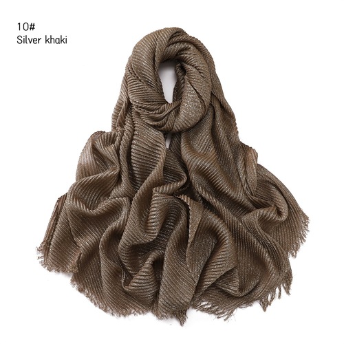 Pure Color Crimped Polyester Scarf for Women's Monochrome Two-End Short Beard Scarf Shawl