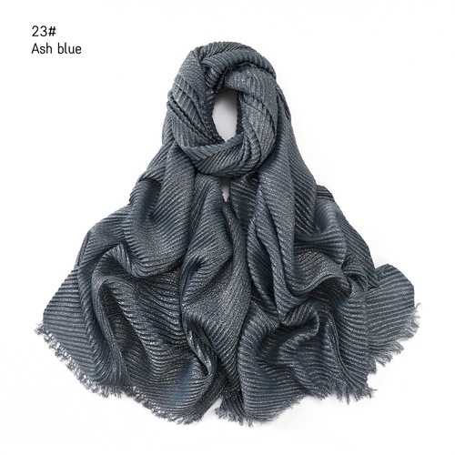 Pure Color Crimped Polyester Scarf for Women's Monochrome Two-End Short Beard Scarf Shawl