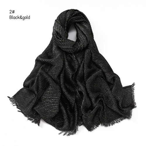 Pure Color Crimped Polyester Scarf for Women's Monochrome Two-End Short Beard Scarf Shawl