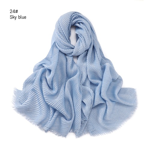 Pure Color Crimped Polyester Scarf for Women's Monochrome Two-End Short Beard Scarf Shawl